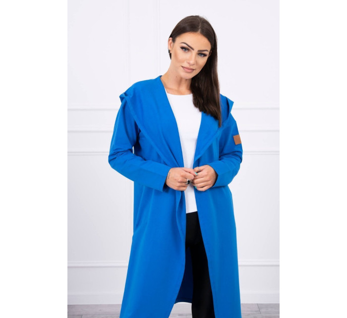 Dlhý kabát s kapucňou nevädzovo modrý