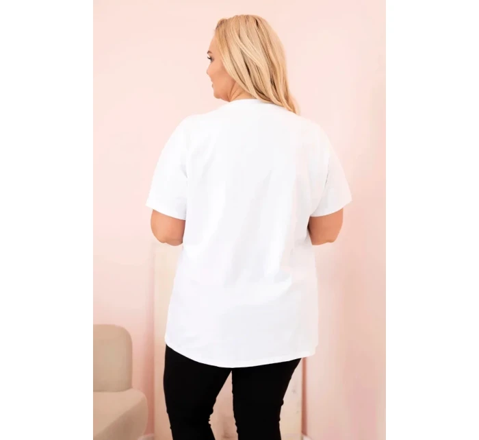 Dámske bavlnené Plus veľkosť blúzka s kamienkami biela + tmavomodrá