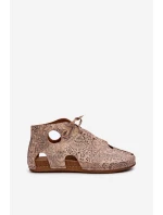 Wzorzyste Skórzane Botki Maciejka 03426-02 Beżowe