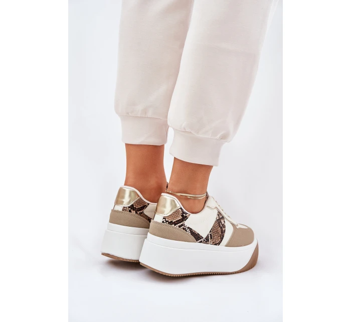 Sneakersy Damskie Na Masywnej Platformie Zwierzęcy Wzór Beżowe Telanila Sneakersy Damskie Na Masywnej Platformie Zwierzęcy Wzór Beżowe Telanila