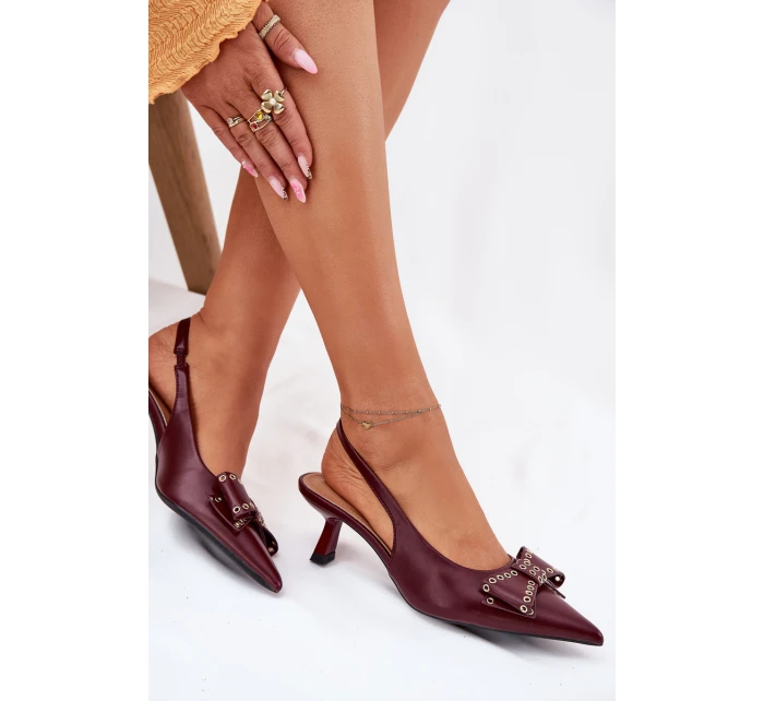 Czółenka Na Szpilce Z Kokardą Bordowe Folesca