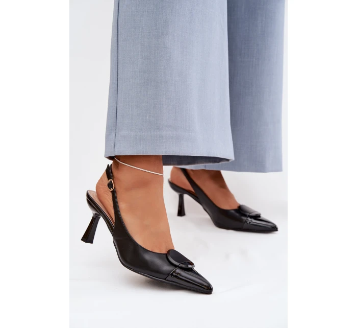 Dámské sandály na podpatku s ozdobným detailem Černé Mariae