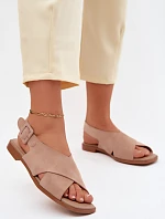 Dámske semišové kožené sandále na podpätku D&A JC61-1001 Beige