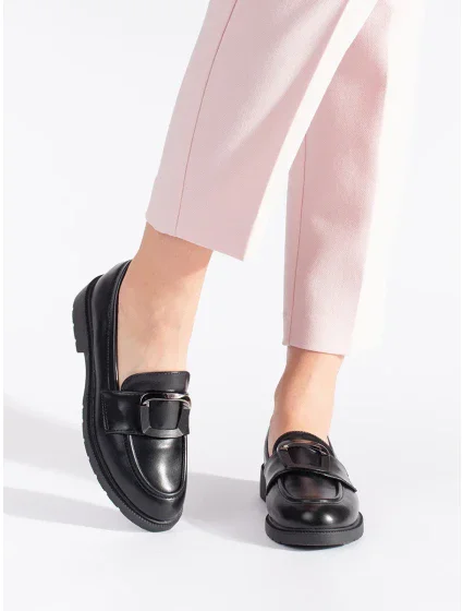 Dámske pohodlné čierne mokasíny bez podpätku Dámske pohodlné čierne mokasíny bez podpätku