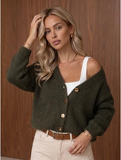 Dámský volný kardigan na knoflíky v olivové barvě FashionStreet MY2602