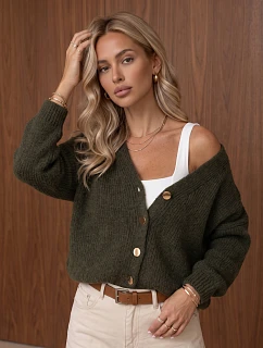 Kardigan damski na oliwkowy model 22403041 - FashionStreet
