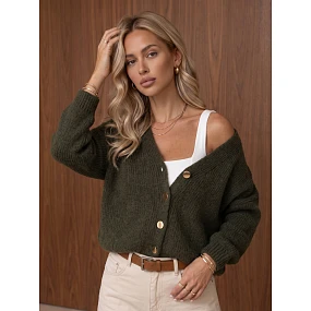 Kardigan damski na oliwkowy model 22403041 - FashionStreet