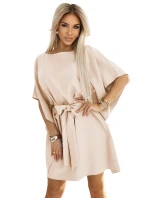 287-38 SOFIA Motýlie šaty so zaväzovaním v páse - DARK BEGE 287-38 SOFIA Motýlie šaty so zaväzovaním v páse - DARK BEGE