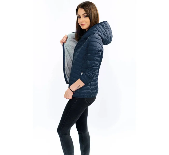 Tmavo modrá prešívaná bunda s kapucňou (B1078-30)