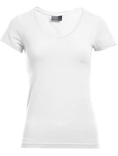 Promodoro 3086 Dámske tričko Slim Fit s výstrihom do V 40.3086 biele