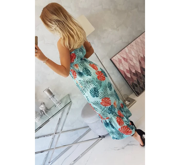 Šaty s motívom listov v mätovej farbe