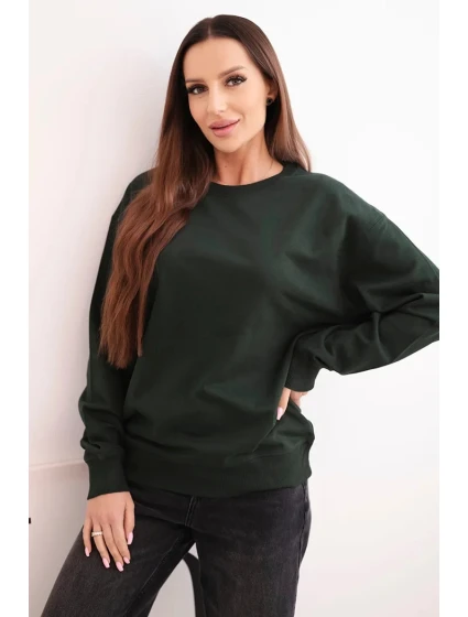 Dámska základná bavlnená mikina s okrúhlym výstrihom tmavozelená