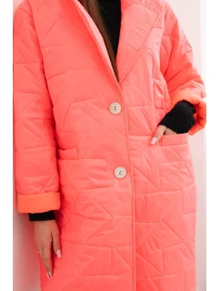 Dámske Plus veľkosť prešívaná bunda s ozdobnými gombíkmi a golierom Neon Pink