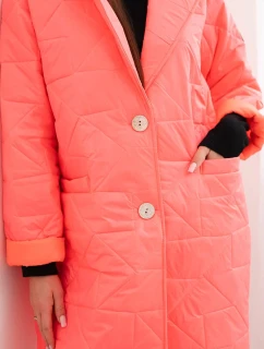 Dámske Plus veľkosť prešívaná bunda s ozdobnými gombíkmi a golierom Neon Pink