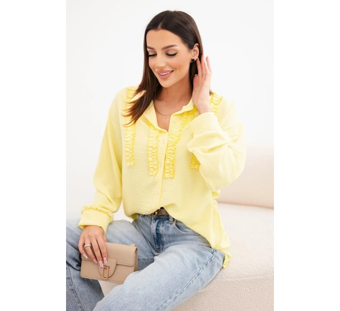 Dámská viskózová košile s dlouhým rukávem a volány žlutá