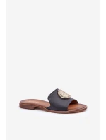 Kožené Pantofle S Dekorací Na Plochém Podpatku Zazoo model 21682278 Černé - Boto Kožené Pantofle S Dekorací Na Plochém Podpatku Zazoo model 21682278 Černé - Boto