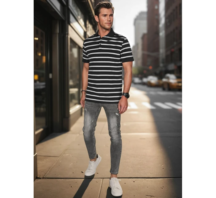 Pánska pruhovaná polokošeľa čierna FashionStreet PX0636