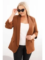 Dámská saka Plus Size bez zapínání s podšívkou model 21468642 hnědá - K-Fashion Dámská saka Plus Size bez zapínání s podšívkou model 21468642 hnědá - K-Fashion