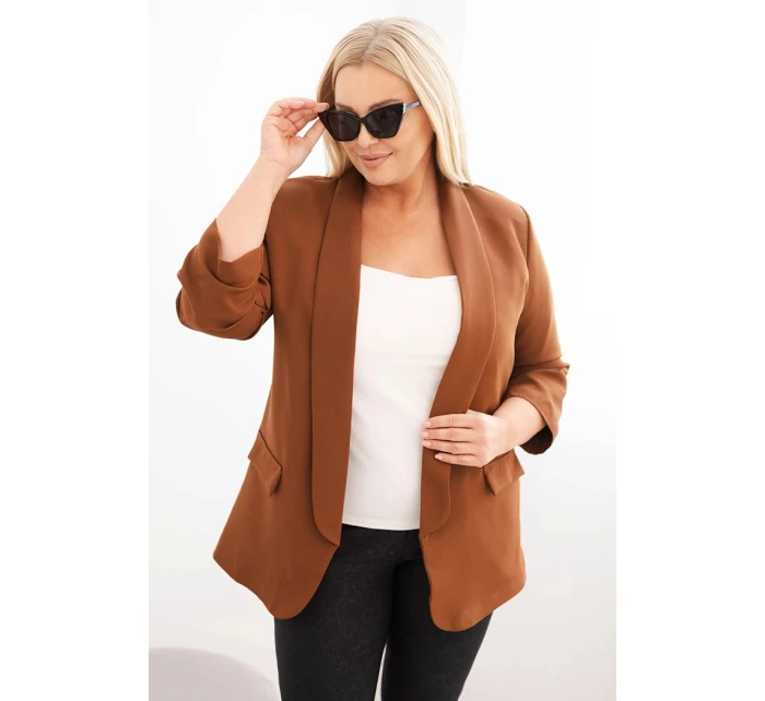 Dámská saka Plus Size bez zapínání s podšívkou model 21468642 hnědá - K-Fashion Dámská saka Plus Size bez zapínání s podšívkou model 21468642 hnědá - K-Fashion