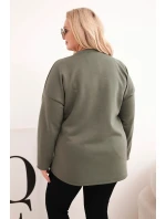 Dámská mikina Plus Size s nápisem a výstřihem do V khaki Dámská mikina Plus Size s nápisem a výstřihem do V khaki