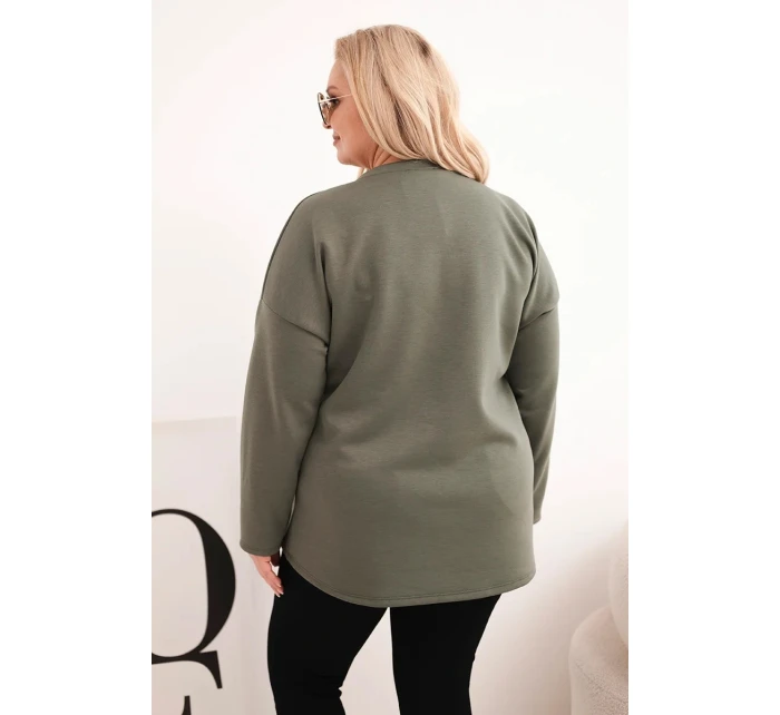 Dámská mikina Plus Size s nápisem a výstřihem do V khaki Dámská mikina Plus Size s nápisem a výstřihem do V khaki