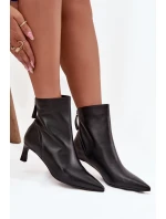 Botki Damskie Z Naturalnej Skóry Na Obcasie D&A CR52-661 Czarne Botki Damskie Z Naturalnej Skóry Na Obcasie D&A CR52-661 Czarne