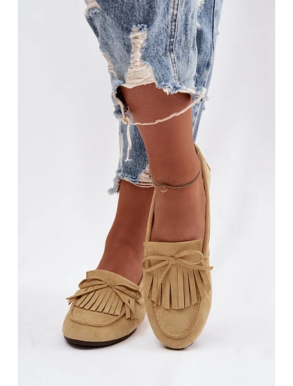 Dámské mokasíny s třásněmi Žluté model 21915094 - Boto