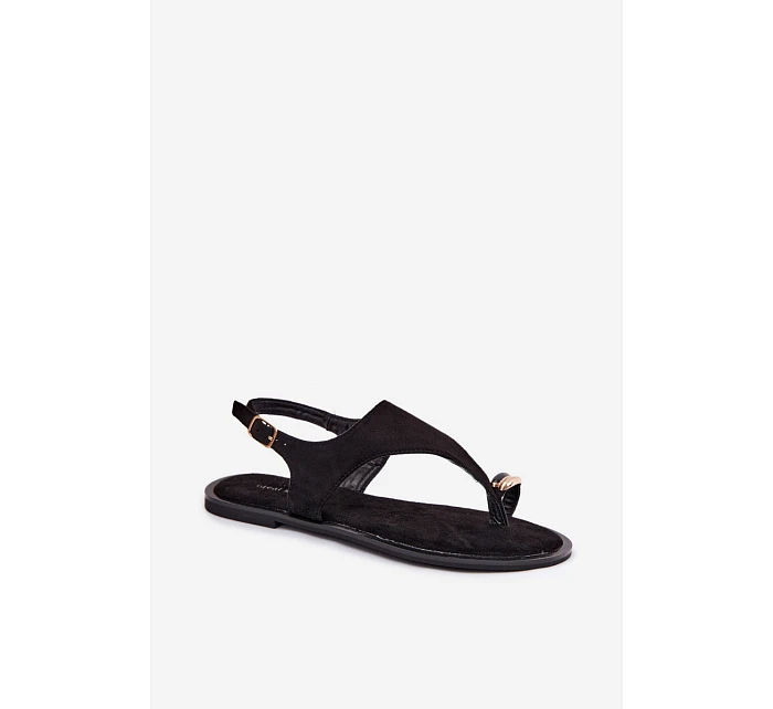 Dámské sandály Ploché se zlatým detailem Eko semiš Černé Jelviane