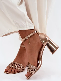 Dámské sandály na podpatku s pleteným vzorem šampaňské Felena