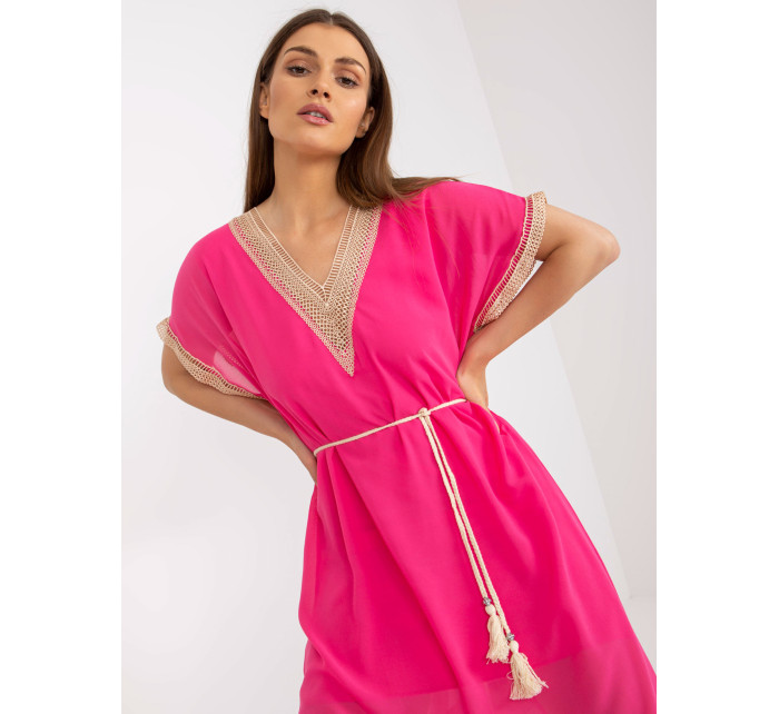 Ružové šaty jednej veľkosti s pleteným opaskom
