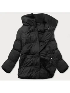 Čierna krátka zimná bunda s vysokým stojacím golierom (5m729-392)