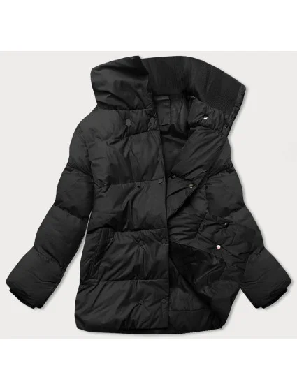 Čierna krátka zimná bunda s vysokým stojacím golierom (5m729-392)