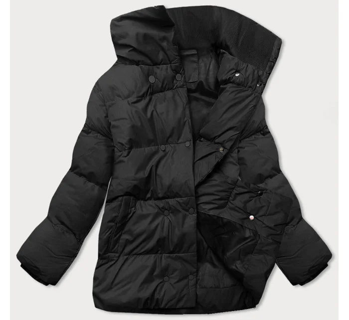 Čierna krátka zimná bunda s vysokým stojacím golierom (5m729-392)