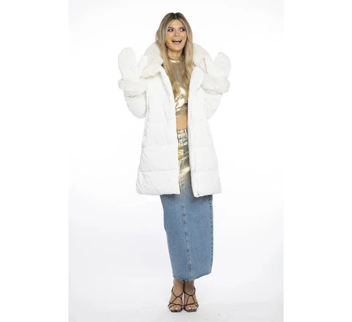 Bílá dámská zimní bunda s límcem a  model 21247525 - Ann Gissy