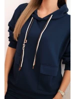 Dámska súprava maslová mikina s kapucňou a nohavice s opaskom modrá Dámska súprava maslová mikina s kapucňou a nohavice s opaskom modrá