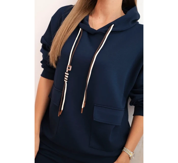 Dámska súprava maslová mikina s kapucňou a nohavice s opaskom modrá Dámska súprava maslová mikina s kapucňou a nohavice s opaskom modrá