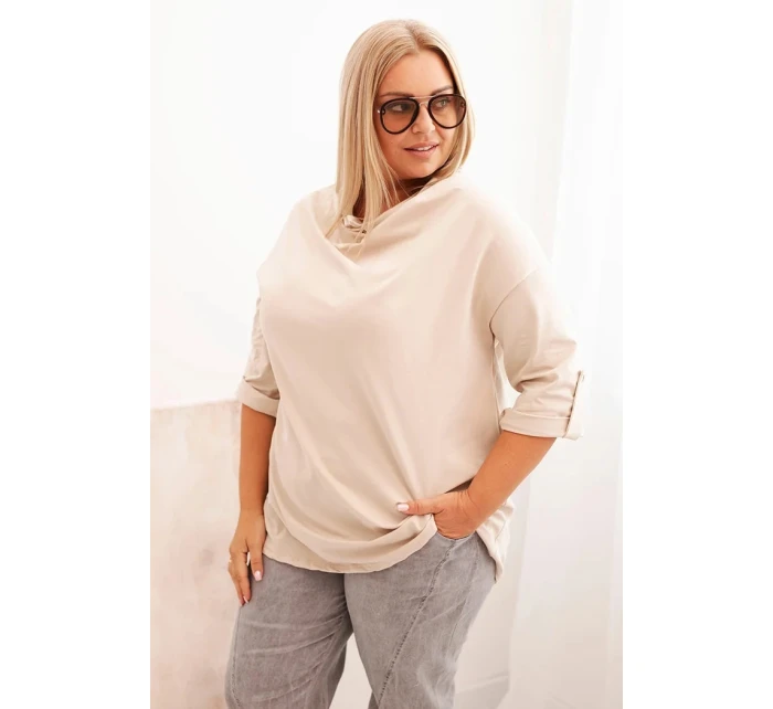 Dámske Plus veľkosť bavlnené voľné fit blúzka s vodou výstrih béžová