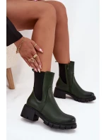Botki Damskie Na Klocku Eko Skórzane Ciemnozielone Kyra Botki Damskie Na Klocku Eko Skórzane Ciemnozielone Kyra