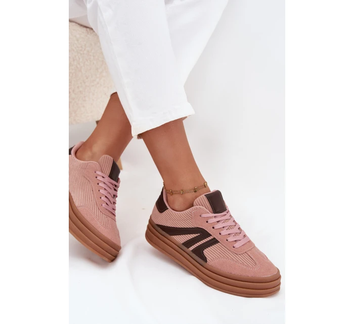 Sztruksowe Sneakersy Damskie Na Platformie Różowe Skye Sztruksowe Sneakersy Damskie Na Platformie Różowe Skye