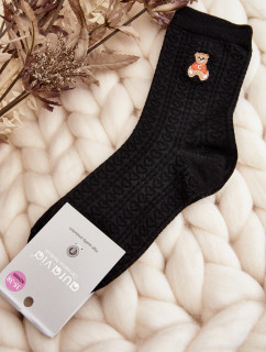Dámske vzorované ponožky s medvedíkom, čierne