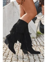 Brivina dámske zateplené kovbojské čižmy so strapcami - čierne Brivina dámske zateplené kovbojské čižmy so strapcami - čierne