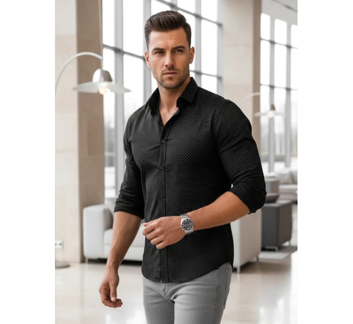 Pánska vzorovaná košeľa regular fit čierna FashionStreet DX2696