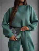 Zelený dámský bavlněný teplákový komplet s krátkou mikinou model 20905689 - Moon