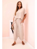 Komplet z viskózy halenka + kalhoty tmavě béžový Komplet z viskózy halenka + kalhoty tmavě béžový