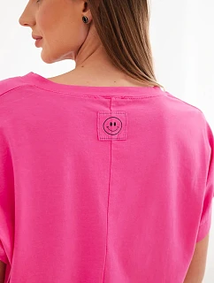 Dámská bavlněná halenka s výstřihem do V a krátkým rukávem fuchsiová