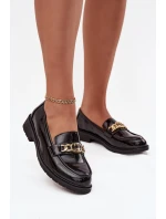 Lakované dámské mokasíny se zlatým ozdobným S   černé model 21713874 - D&A