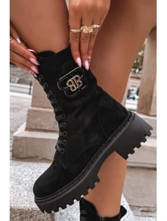 Botki Wokrery Damskie Z Ozdobnym Elementem Ocieplane Czarne Kalindra
