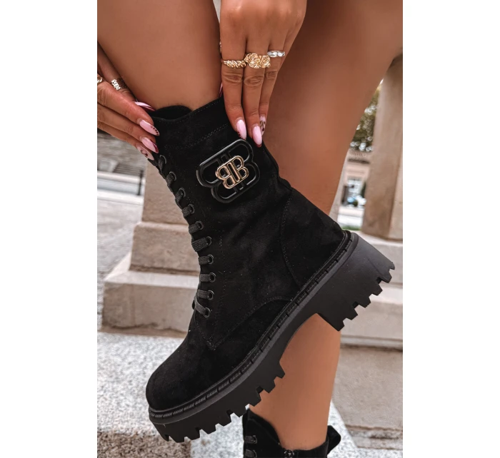 Botki Wokrery Damskie Z Ozdobnym Elementem Ocieplane Czarne Kalindra