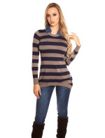 Trendy KouCla fine knit long jumper + jeans collar
