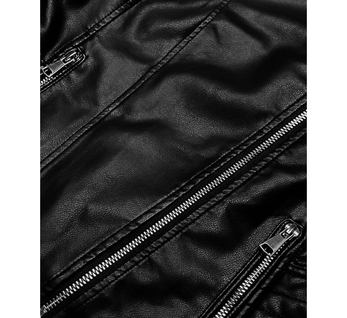 Čierna dámska bunda ramoneska s golierom (11Z8036)